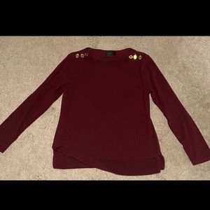 Maroon sweater with gold button detail